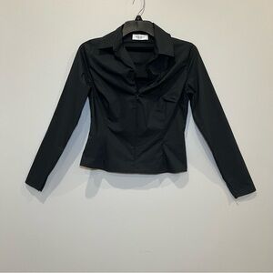 Lola & Sophie Black Fitted stretch Zip front Shirt size small